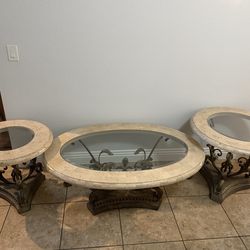 3-Piece Marble Top Coffee Table Set (Coffee Table + 2 End Tables)
