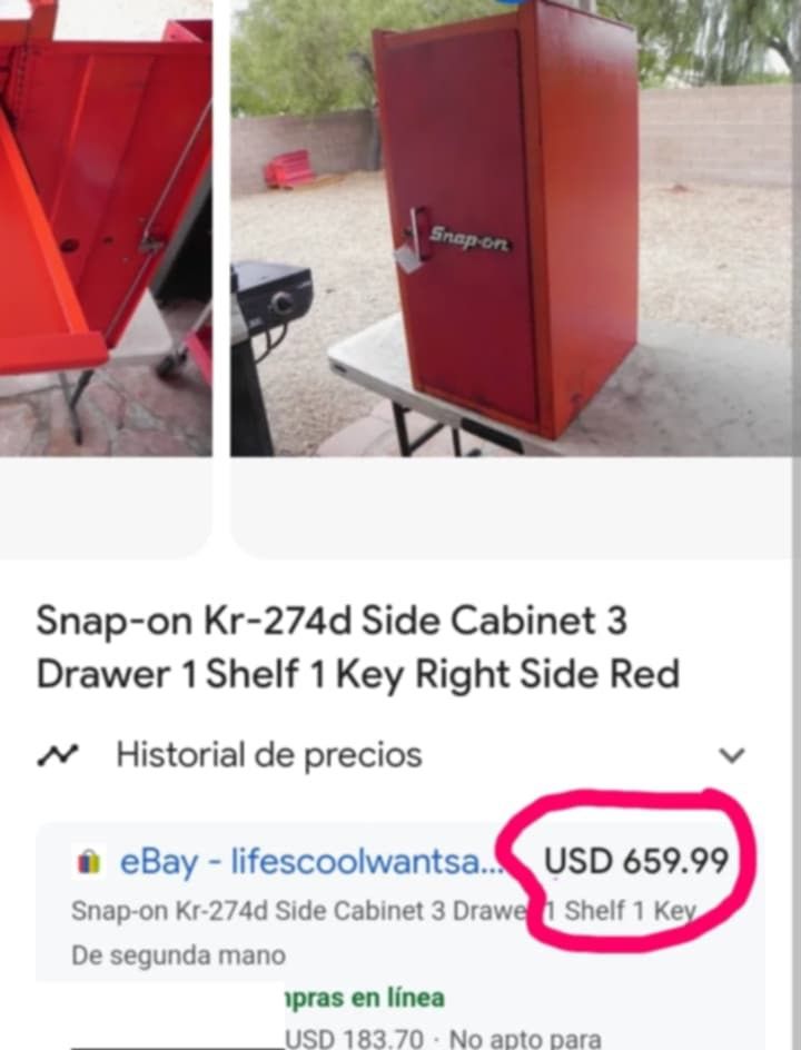 Snap-on Kr-274d Side Cabinet 3 Drawer 2 Shelf original Red paint
15"W 18"L 32"H 8/10 conditions
1 key