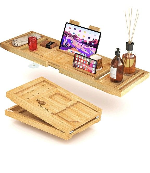 Foldable Bamboo Bathtub Caddy, New