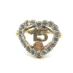 Woman’s Ladies 10k Yellow Gold CZ Cubic Zirconia Quinceañera 15 Birthday Ring Size 7 GP3128737