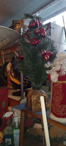 Small Artificial Christmas Tree with Red Ornaments