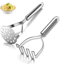 Potato Masher 2 Pcs, Kyraton Stainless Steel Heavy Duty Mash Potatoes Masher Kitchen Tool Utensils for Avocado Potatoes Beans Meat Vegetables, Kitchen