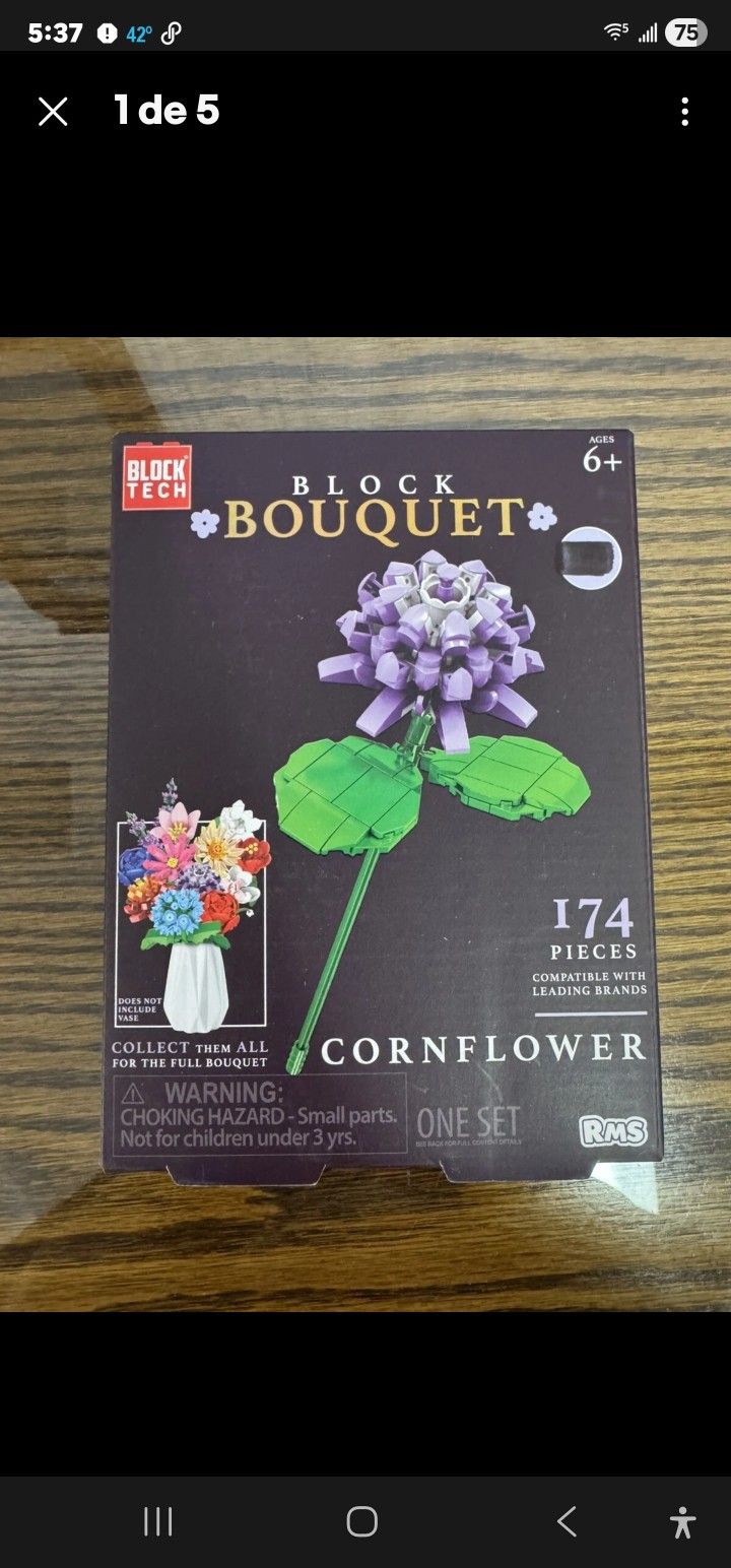 NEW, Block Bouquet CORNFLOWER Flower Building Block Set 174 Pieces