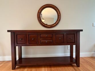 Dark Wood 6-Drawer Console Table Buffet Table