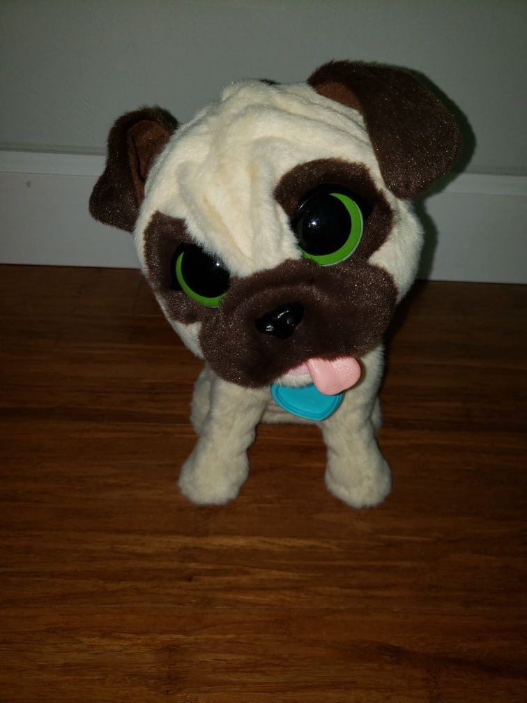 FurReal Friends 10" JJ MY JUMPING PUG PUPPY DOG Barks Jumps Hasbro Green Eyes