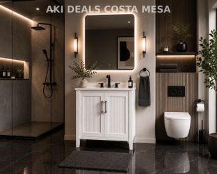 ✨Modern Farmhouse Bathroom Vanity cabinet with Sink – Fluted Door Design✨J-12