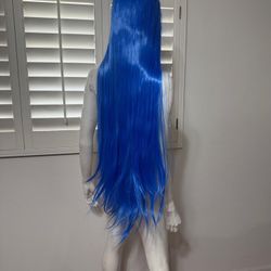 New Long Blue Cosplay Anime Festival Rave Wig Hair Costume