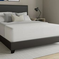 Willow Nailhead Trim Upholstered Full Bed, Black Faux Leather