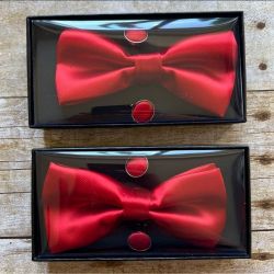JEMYGINS Red 2 Bow Tie Set with Pocket Square and Cufflinks, One Size