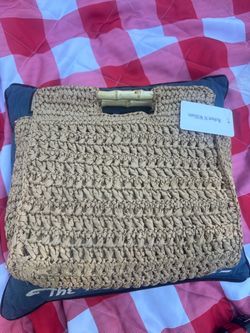Woven Straw Tote Bag with Bamboo Handle
