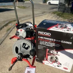 RIDGID
K-400 Drain Cleaning Snake
Auger 120-Volt Drum
Machine with C-32 W 3/8 in. x 75 ft. Cable + 4-Piece Tool Set & Gl