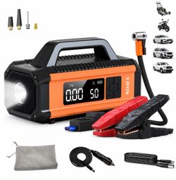 2-in-1 Car Jump Starter with Air Compressor Inflator Power Bank LED Flashlight