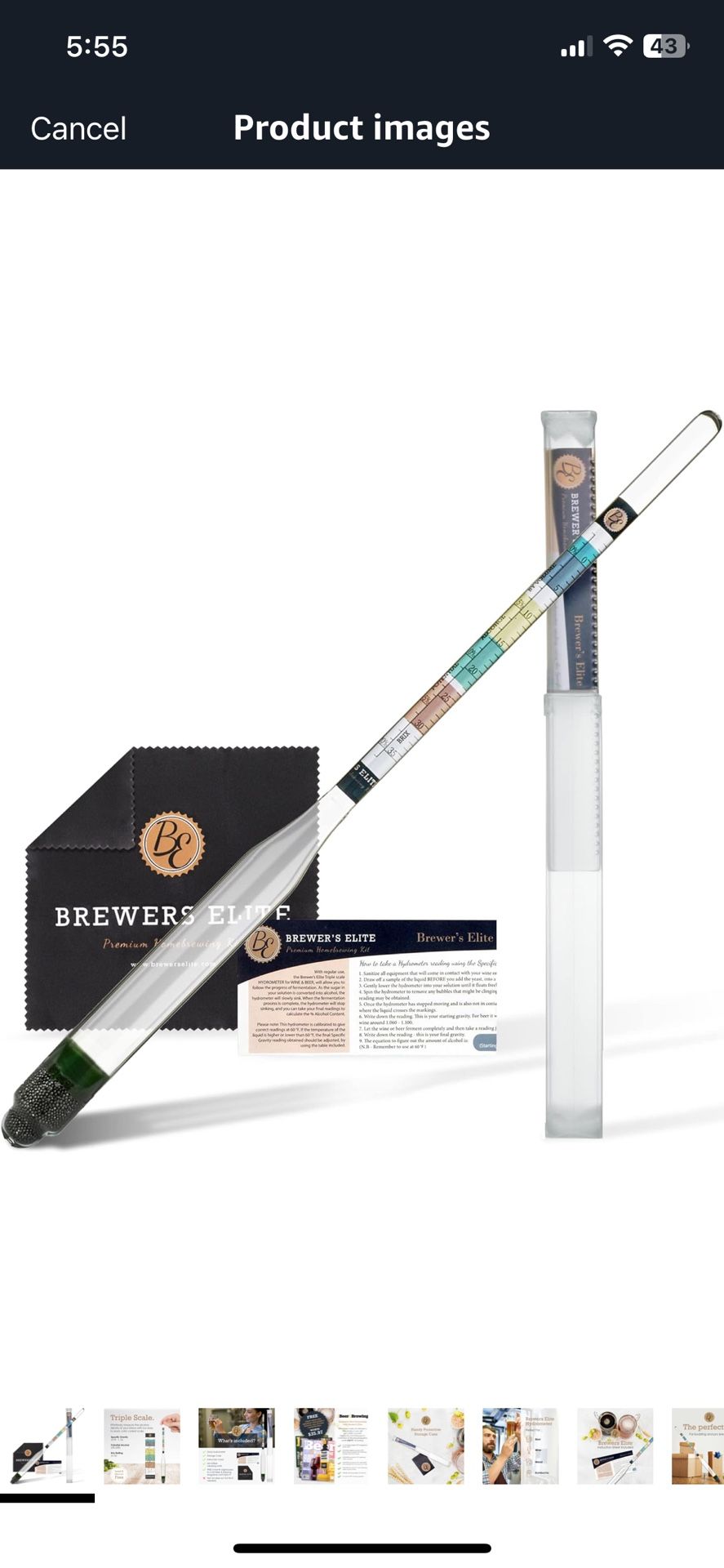 Brewer's Elite Hydrometer - for Home Brew Beer, Wine, Mead and Kombucha - Deluxe Triple Scale Set, Hardcase and Cloth - Specific Gravity ABV Tester