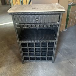 Wicker 20 Wine Bottle Rack Bar Console Table Stand Glass Holder Storage Tempered Glass Top Drawer