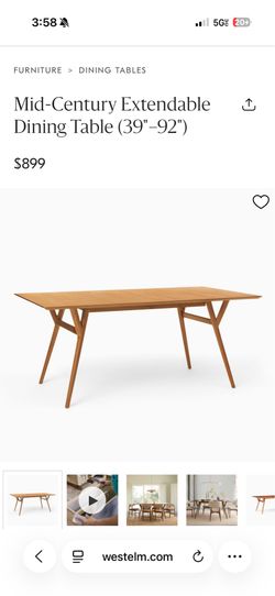 Mid-Century Extendable Dining Table (39"–92")