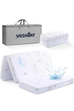 Trifold Pack and Play Mattress 38"x26", Double-Layer Pack N Play Mattresses for Baby Toddler with Waterproof Washable Breathable Cover, Portable Mini 