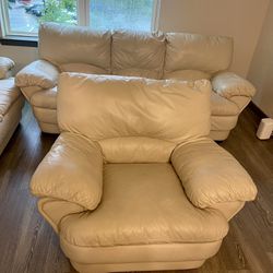 Sofa, Loveseat, and Chair - White Genuine Leather Set