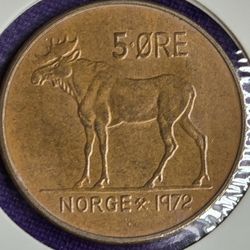 1972 Norway 5 Ore Coin