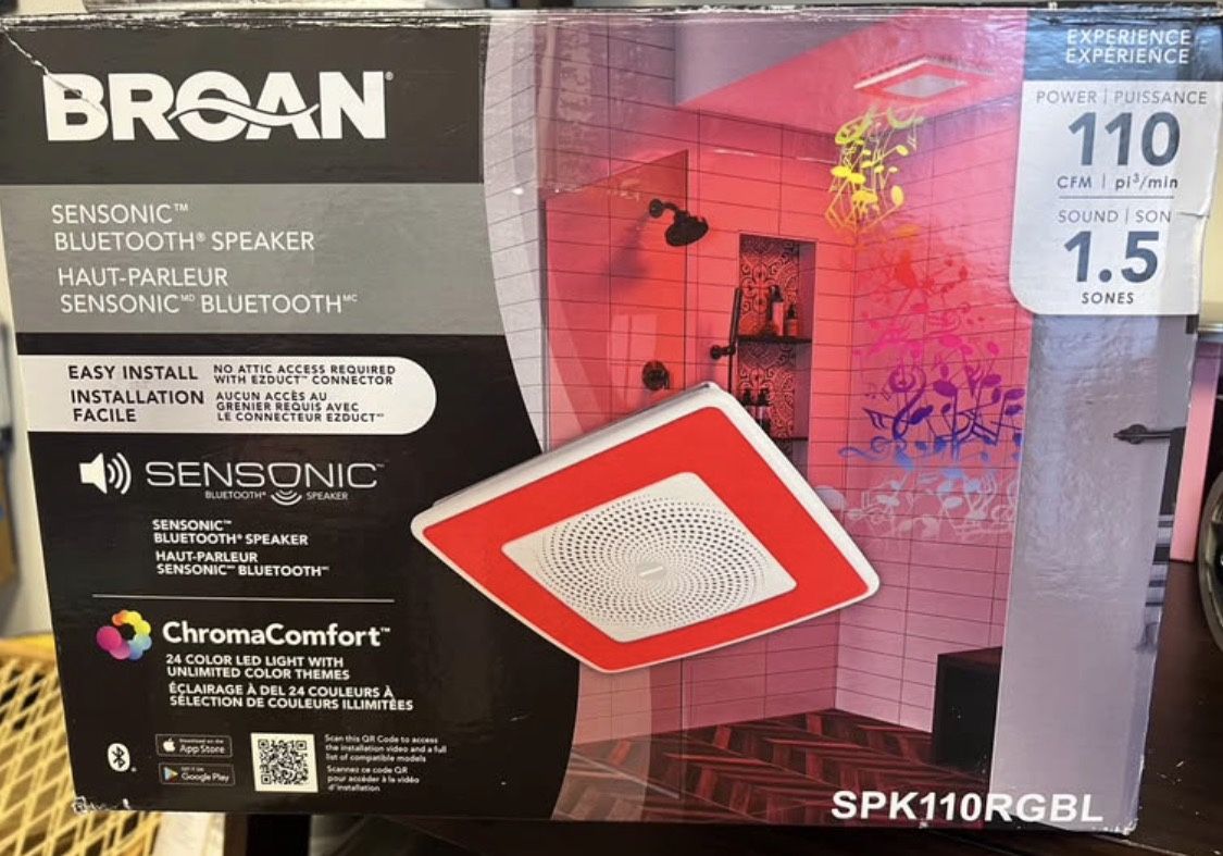 Broan 1.5-Sone 110-CFM White Decorative Lighted Bluetooth Compatibility Bathroom Fan