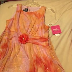 Little Girls Orange And Pink Dress 