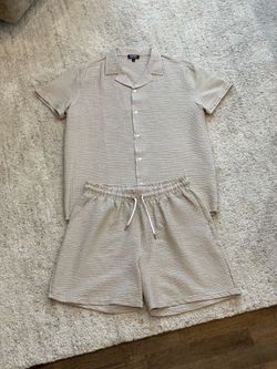 Men’s Matching Outfit Shirt / Shorts Tan Beige Set