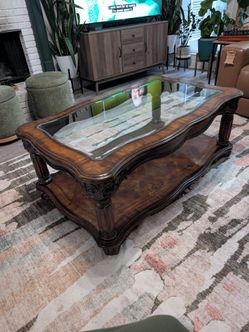 Solid Wood with Glass Table