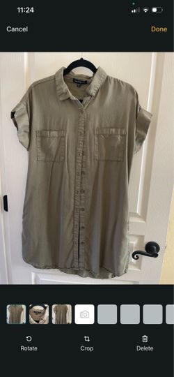 Olive Green Button-Down Shirt Dress