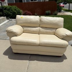 Beige Leather Loveseat