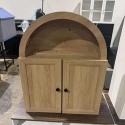Arched Wall Cabinet, Wall Mounted Cabinets with Grille Door and Adjustable Shelf for Bathroom Laundry Room Kitchen, Oak