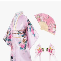 Traditional Japanese Kimono With Fan & Hair Ties