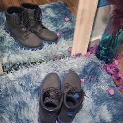 Lincoln Men's Gray High-Top Lace-Up Boots with Blue Accents