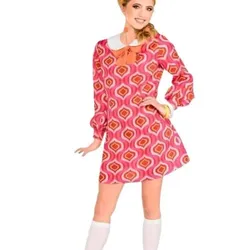Amscan 1960s Hippie Gogo Long Sleeve Dress- Pink and Orange OSFA