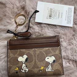 Coach X Peanuts Mini Skinny Id Case In Signature Canvas With Snoopy Print CBT14