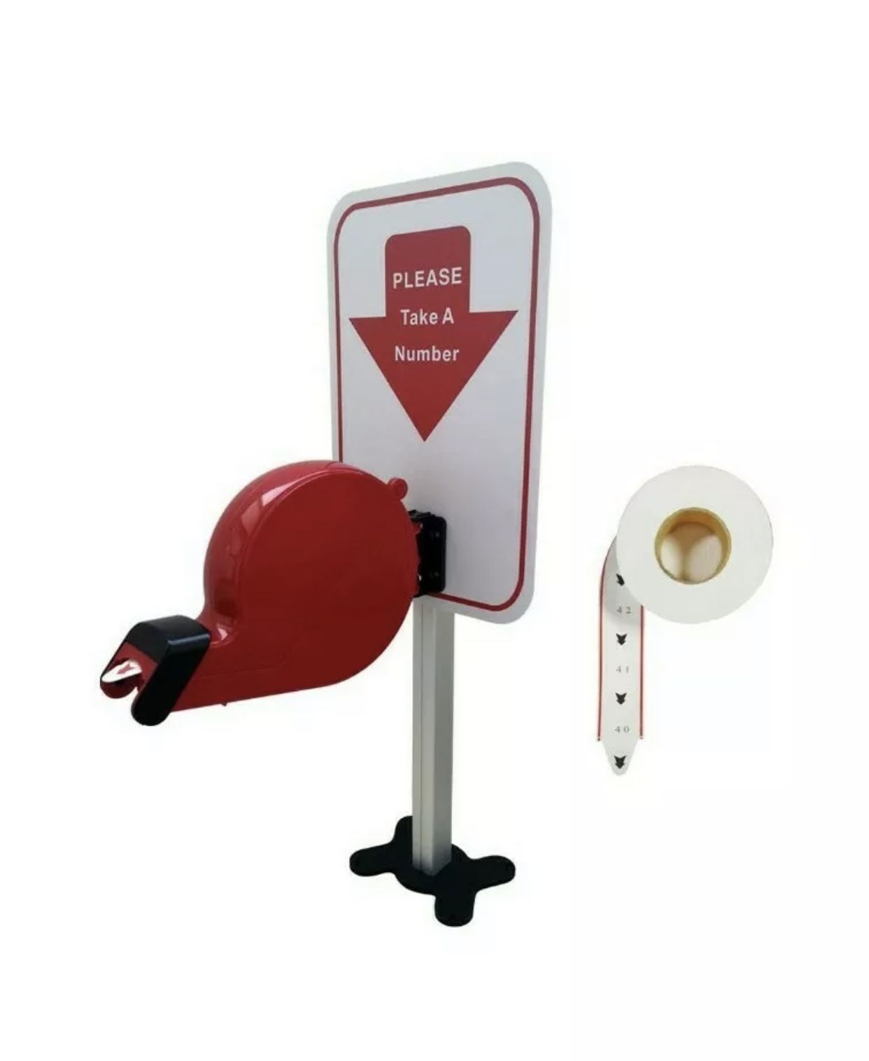 Take-a-Number System Ticket Dispenser with Stand - (1) Roll of Tickets (Red)