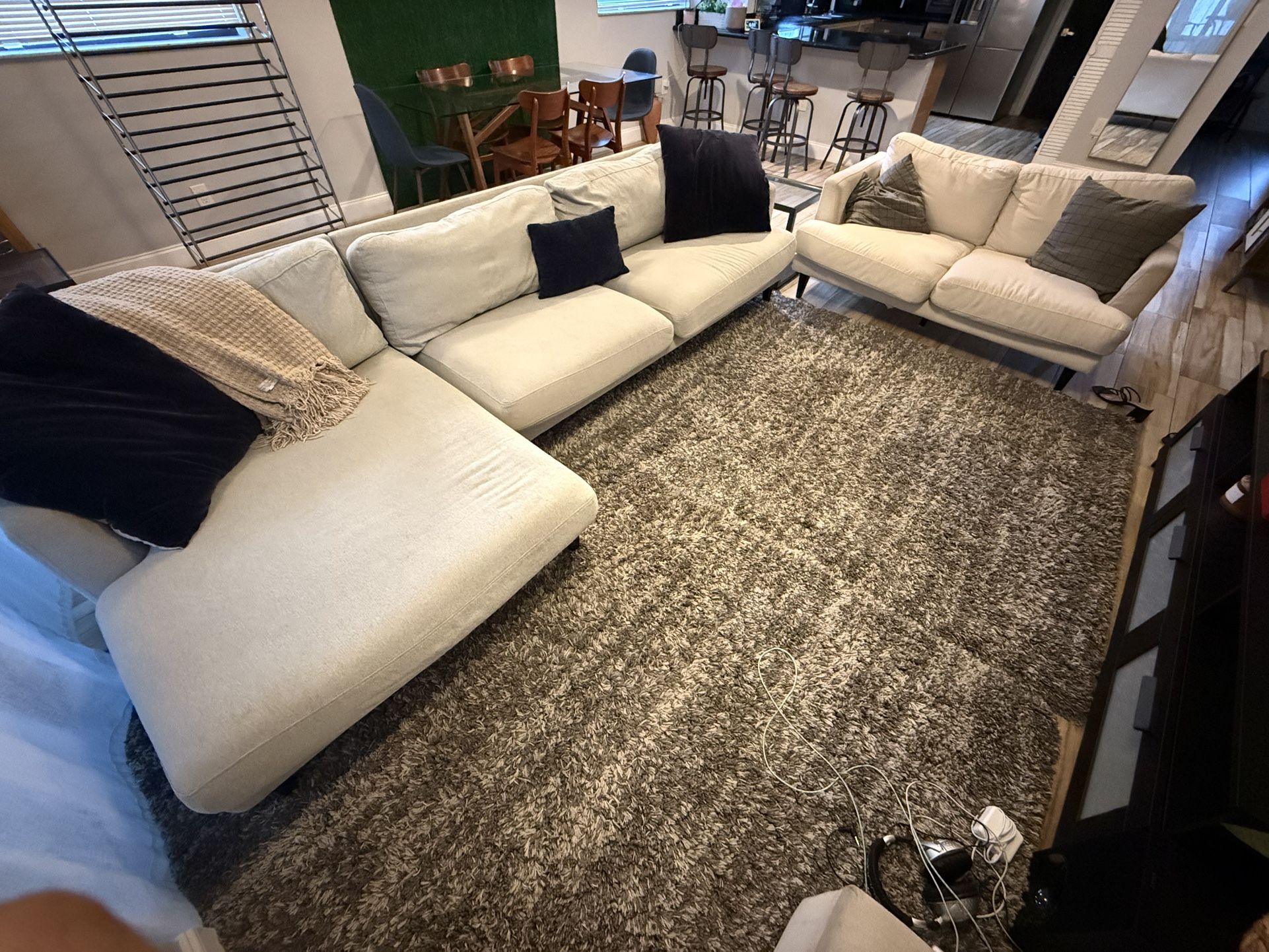 Sofa With Chaise And Love Seat With Pillows