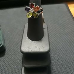 Sterling  Flower CZ Ring Sz 6
