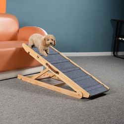 Adjustable Dog Cats Ramp, Folding Portable Wooden Pet Ramp for All Small and Older Animals - 42" Long and Adjustable from 14” to 26” - Rated for 200lb