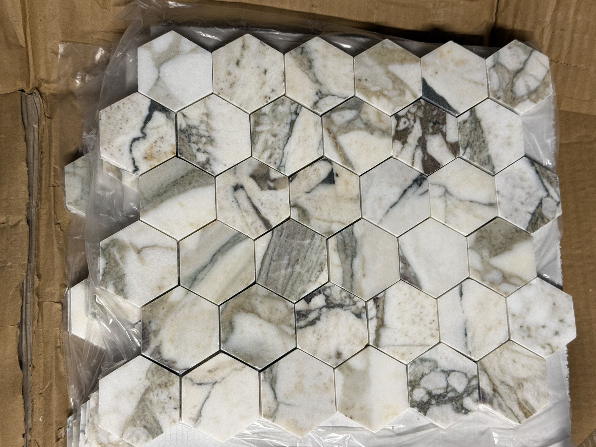 Liquidation Sale Calacatta Green 2” Hexagon Marble Mosaics
