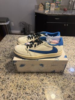Size 7.5 Jordan 1 Low Travis Scott x Fragment Sail Military Blue SKU DM7866-104