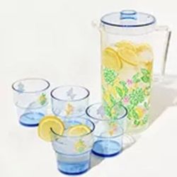 Lilly Pulitzer Pitcher and Cup Set of 4 New GWP Make Lemonade Kit