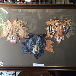 Lions Tigers and Bears  MAPLE  Leaf Painted Picture