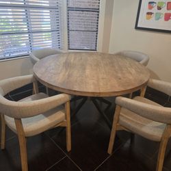 50" Round Solid Wood Dining Table W/ Iron Base