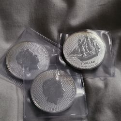 3 1oz 2022 Cooks Islands 1 Ounce Silver - $1 H.M.S. Bounty