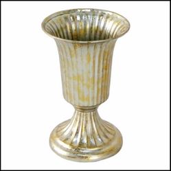White & Gold Metal Vase, 8"
