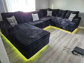 Oversize Sectional Black Corduroy Custom Set LED LIGHT $1799