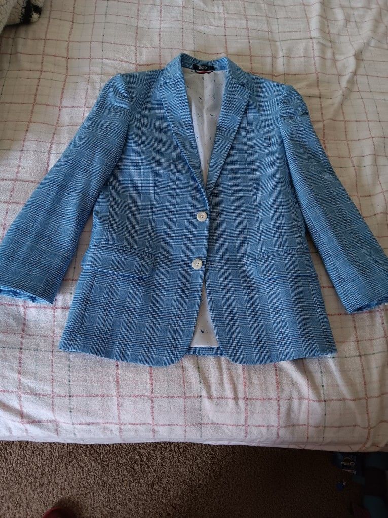 Tommy Hilfiger End-on-End Stretch Glen Plaid Suit Jacket Big Boys 12 Bright Blue