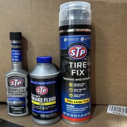 STP Combo Mechanic Combo Complete Fuel System Cleaner, Heavy Duty Brake Fluid, Dot 3 Brake Tire Fix Flat Tire Sealant