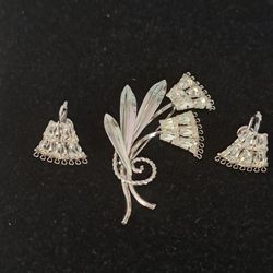 Vintage Sterling Silver Set, Signed Art Brooch, and Screw Back Earrings