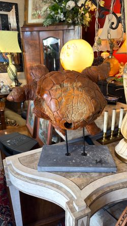 Antique solid carved wood turtle