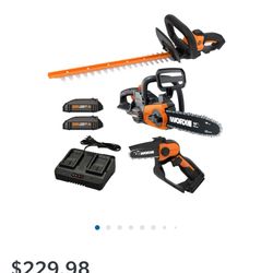 Workx 22” Hedge Trimmer 5” Pruning Saw10” El Cordless Chainsaw Combo Kit